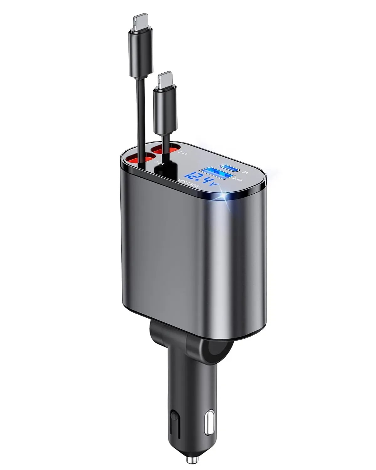 شاحن سريع للسيارة قابل للسحب بمنفذ USB C